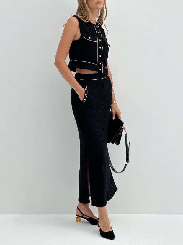 Tamara Pearl Button Skirt | Black