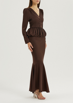 Alexandra Puffball Hem Satin Blouse | Cocoa