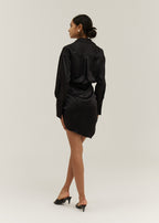 Asta Premium Satin Shirt Dress | Black