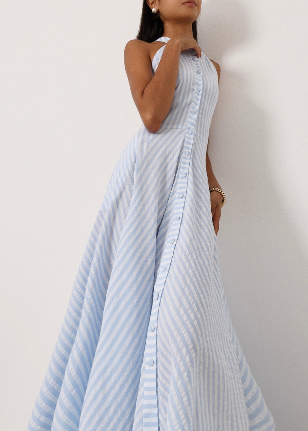 Sybil Cotton Resort Dress | Pale Blue/White