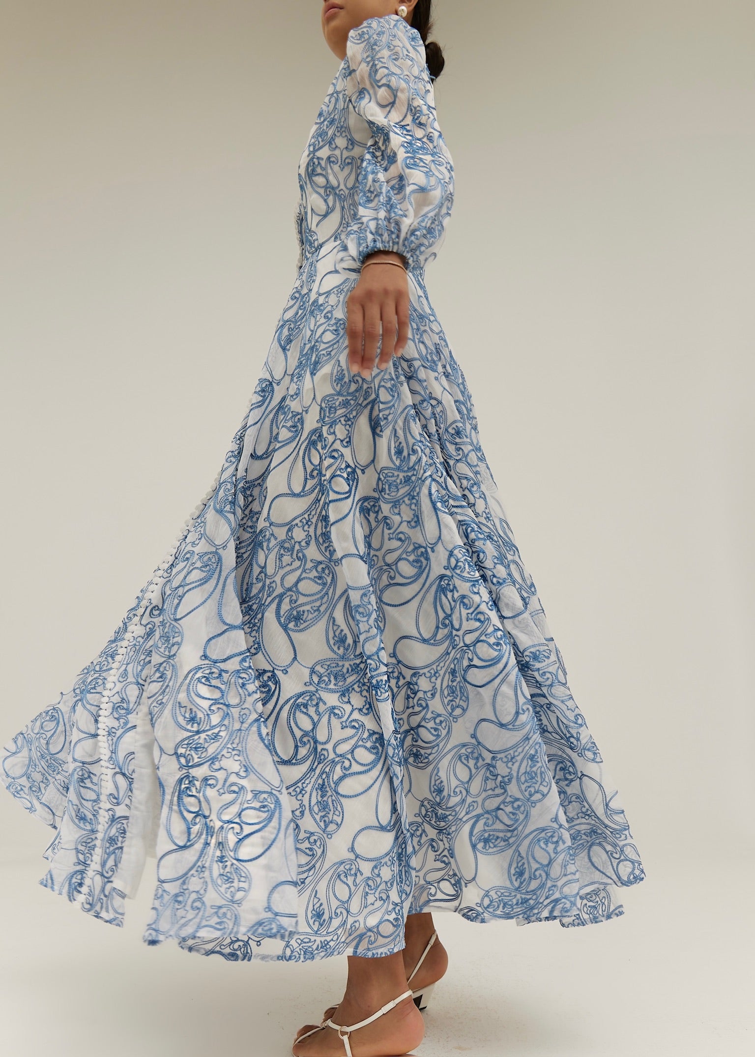 Estella Embroidered Luxe Flowing Dress | Sea Blue