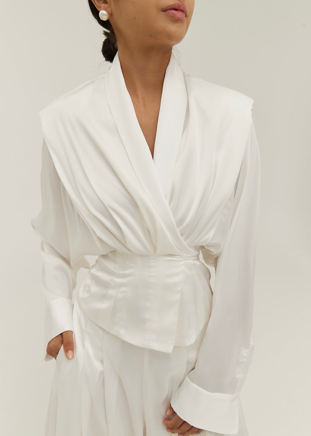 Gal Tie Waist Satin Cinch Jacket | Ivory Silk