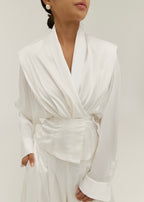 Gal Tie Waist Satin Cinch Jacket | Ivory Silk