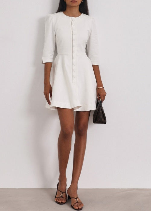 Roma Elegant Denim Day Dress | White