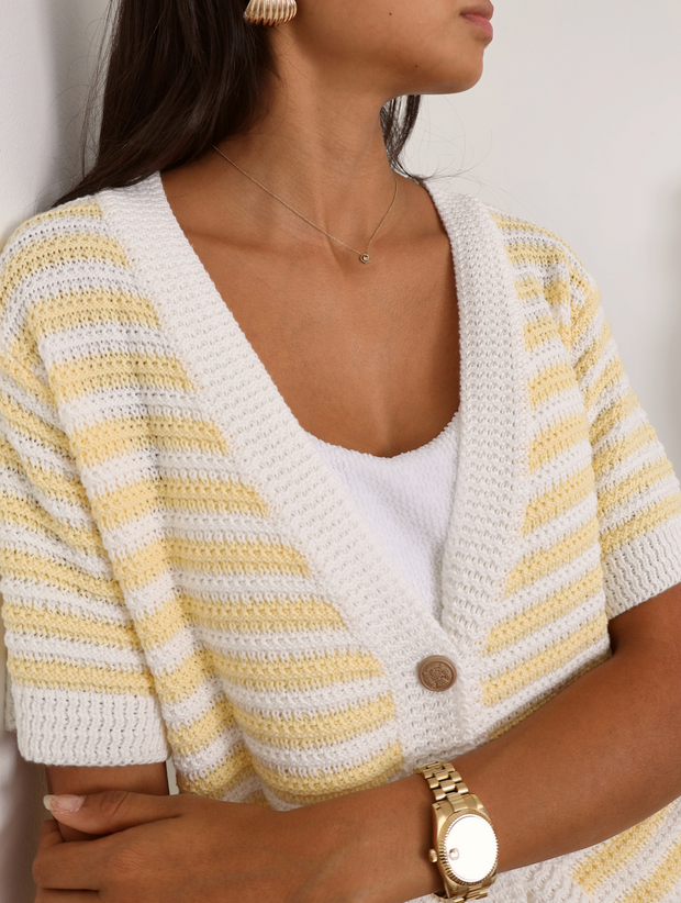 Marcia Resort Stripe Cardigan |  Pastel Lemon/White