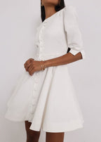 Roma Elegant Denim Day Dress | White