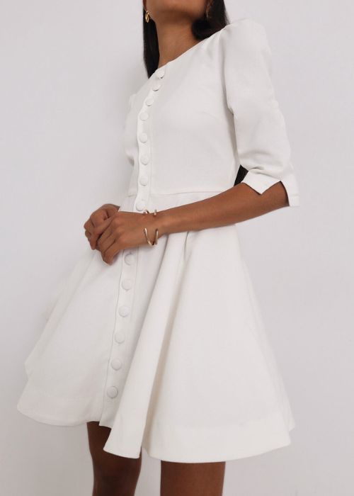 Roma Elegant Denim Day Dress | White
