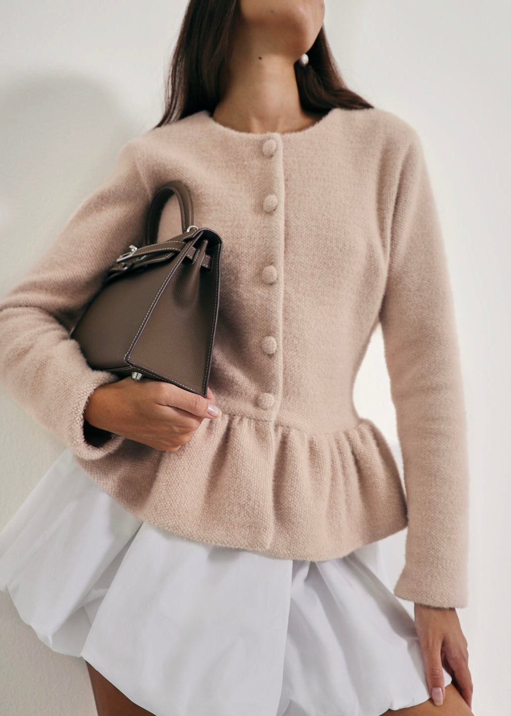 Aurora Peplum Soft Knit Cardigan | Cafe Au Lait