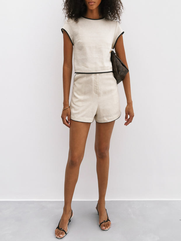 Juliana Day Shorts With Contrast Trim | Beige & Black