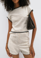 Juliana Contrast Trim Minimal Top | Beige & Black