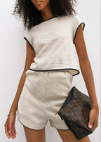 Juliana Contrast Trim Minimal Top | Beige & Black