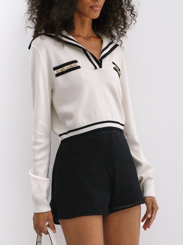 Alice Boating Sweater With Contrast Edge | Cream/Black