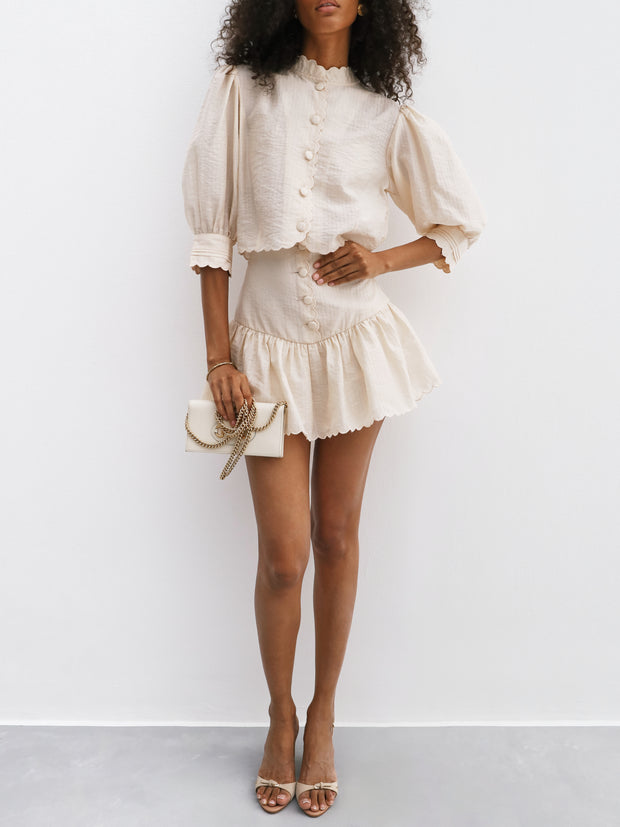Kelsy Scalloped Textured Blouse | Champagne