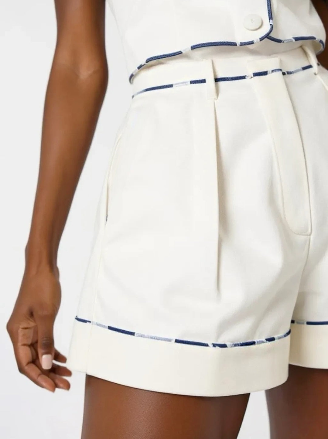 Shola Perfect Fit Contrast Trim Denim Shorts | White/Santorini Blue