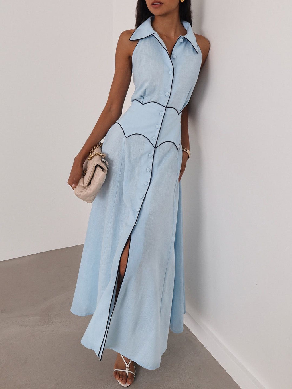 Kalila Contrast Icon Dress | Pastel Blue/Navy