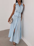 Kalila Contrast Icon Dress | Pastel Blue/Navy