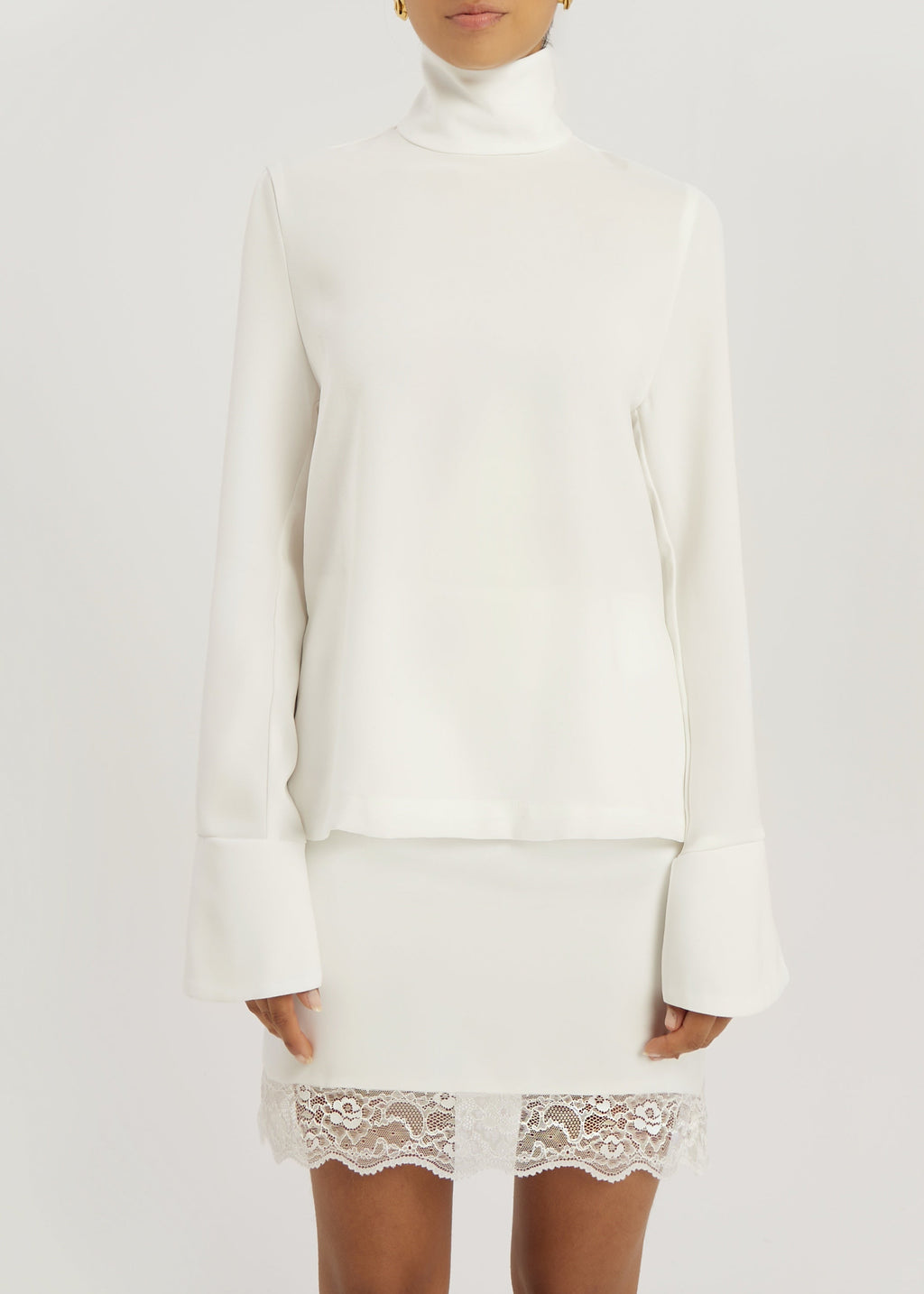 Hayley High Neck Minimal Blouse | Ivory
