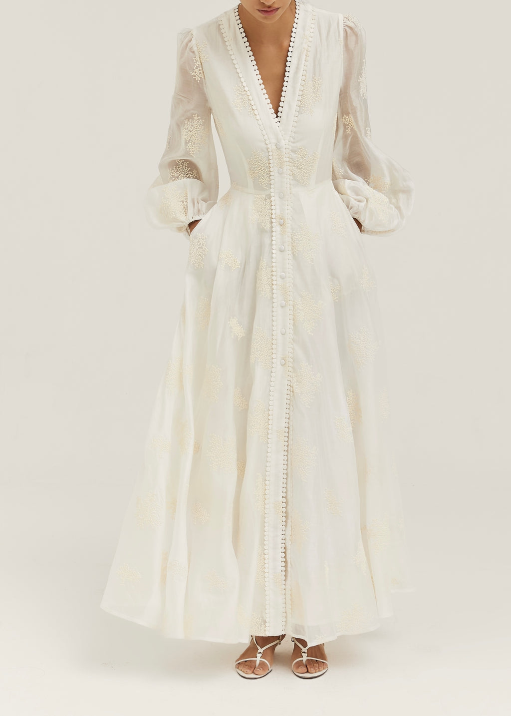 Nikki Embroidered Peplum Dress | Ivory