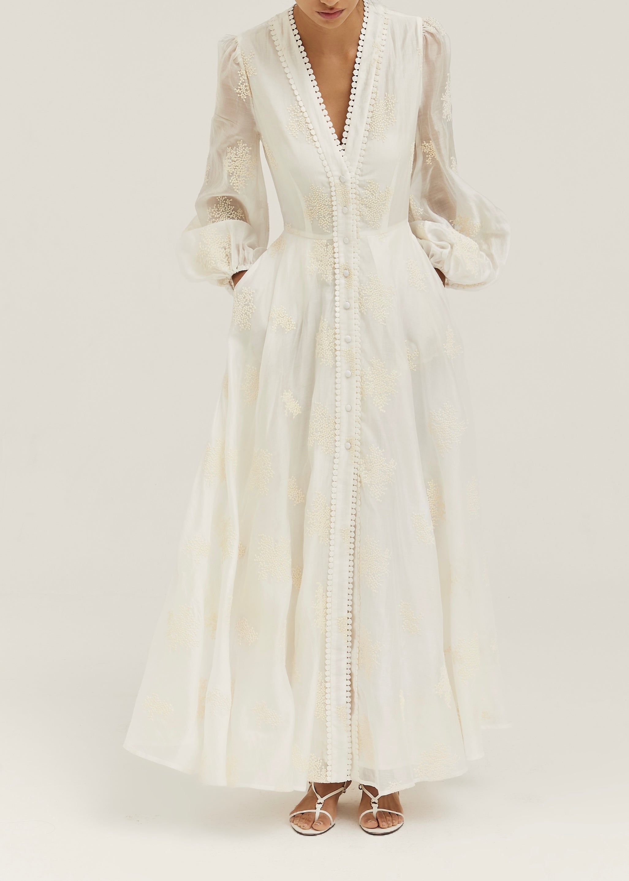 Nikki Embroidered Peplum Dress | Ivory