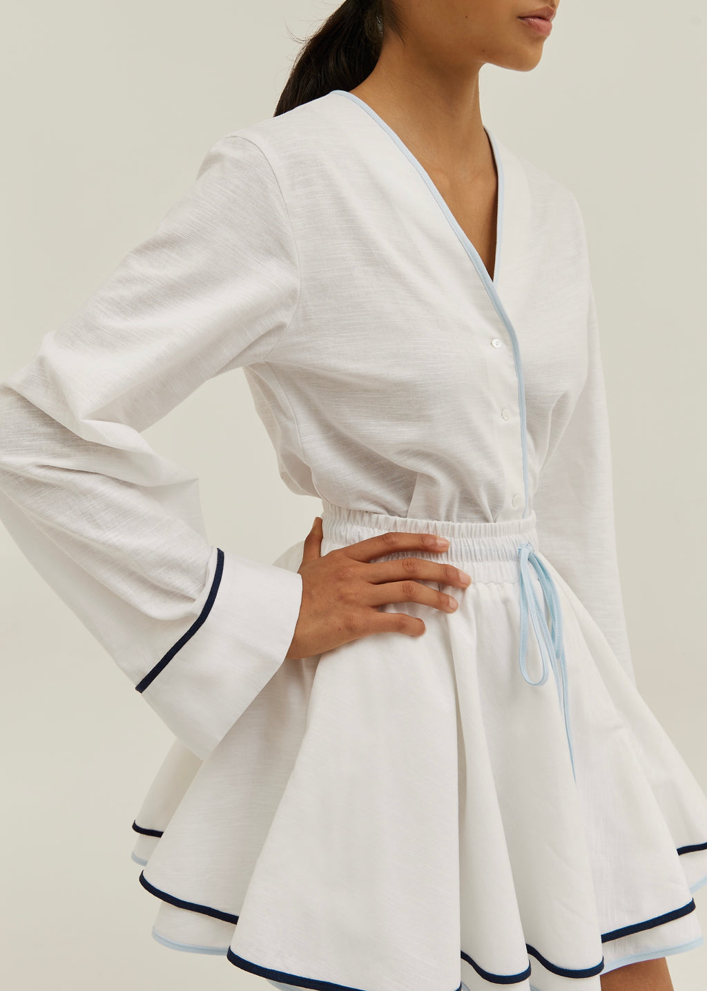 Izzy Contrast Edge Double Layer Skort | White/Blue