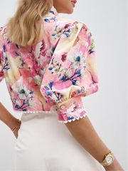 Anna Floral Puff Shoulder Blouse | Red/Pink Mix