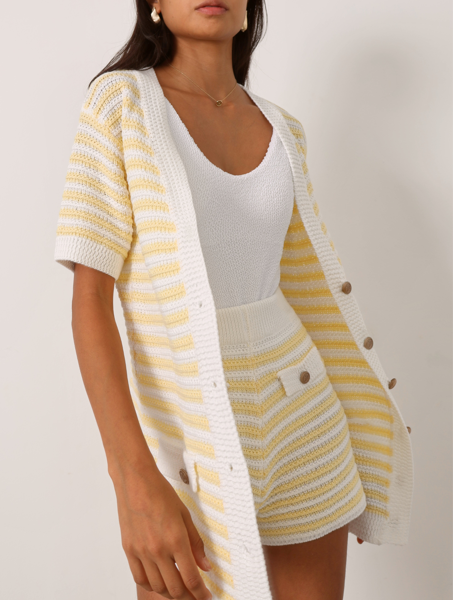 Marcia Resort Stripe Shorts |  Pastel Lemon/White