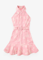 Zena Fit & Flare Belted Denim Dress | Pink Denim