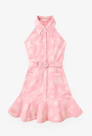 Zena Fit & Flare Belted Denim Dress | Pink Denim