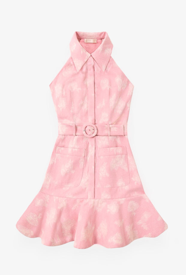 Zena Fit & Flare Belted Denim Dress | Pink Denim