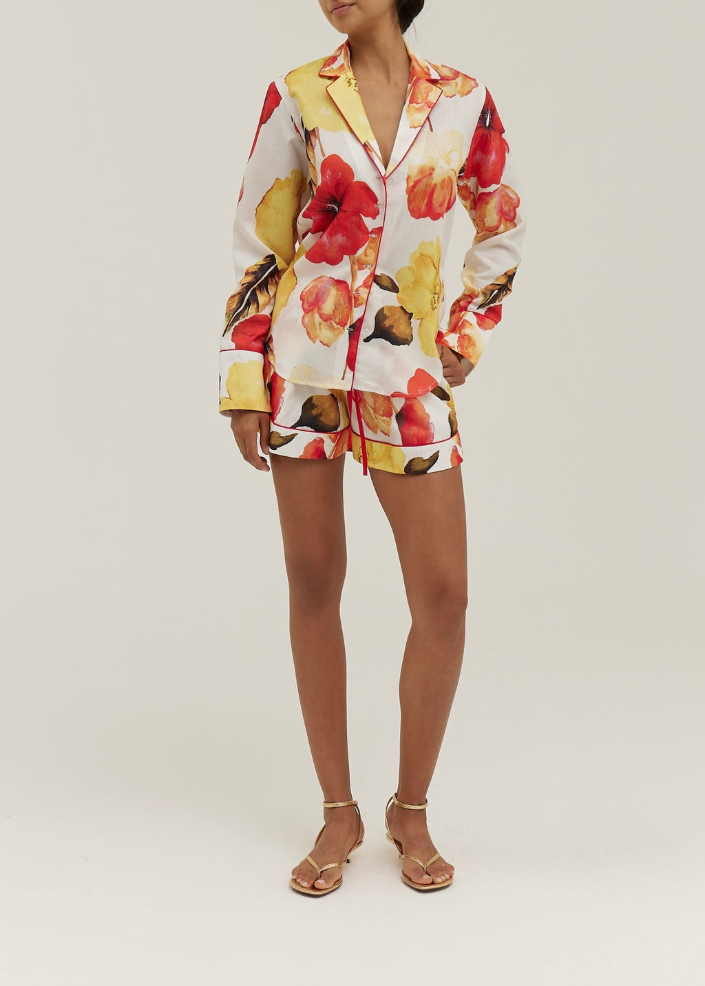 Rio Tropical Linen Day Shirt | White/Red