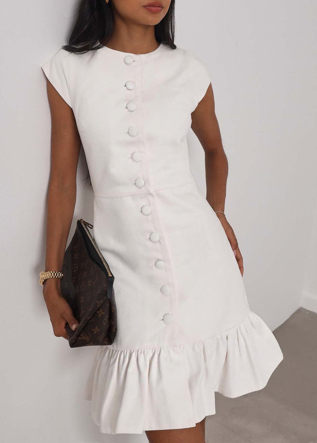 Riann Denim Elegance Dress | White