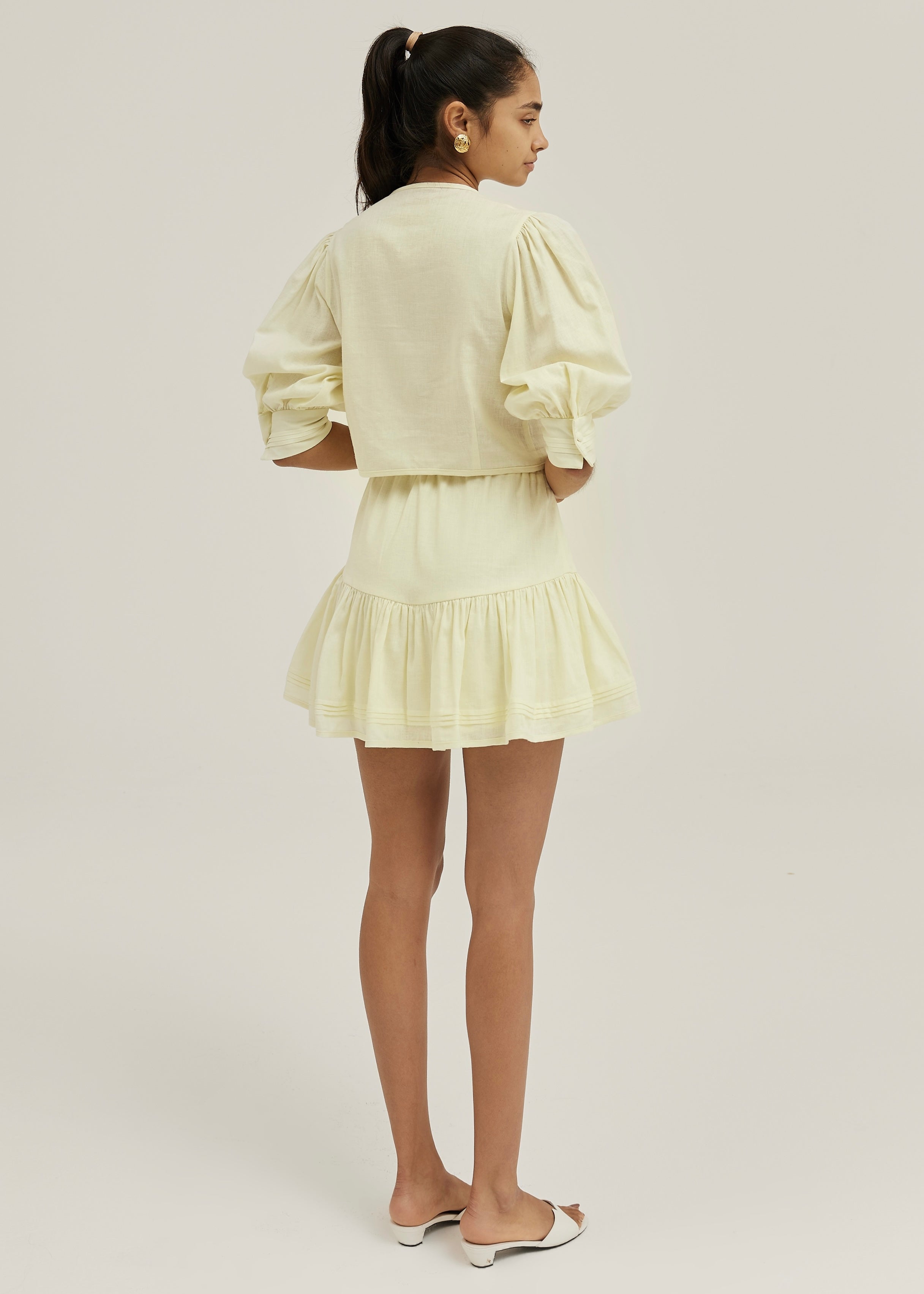 Laney Tiered Linen Frill Skort | Pastel Lemon