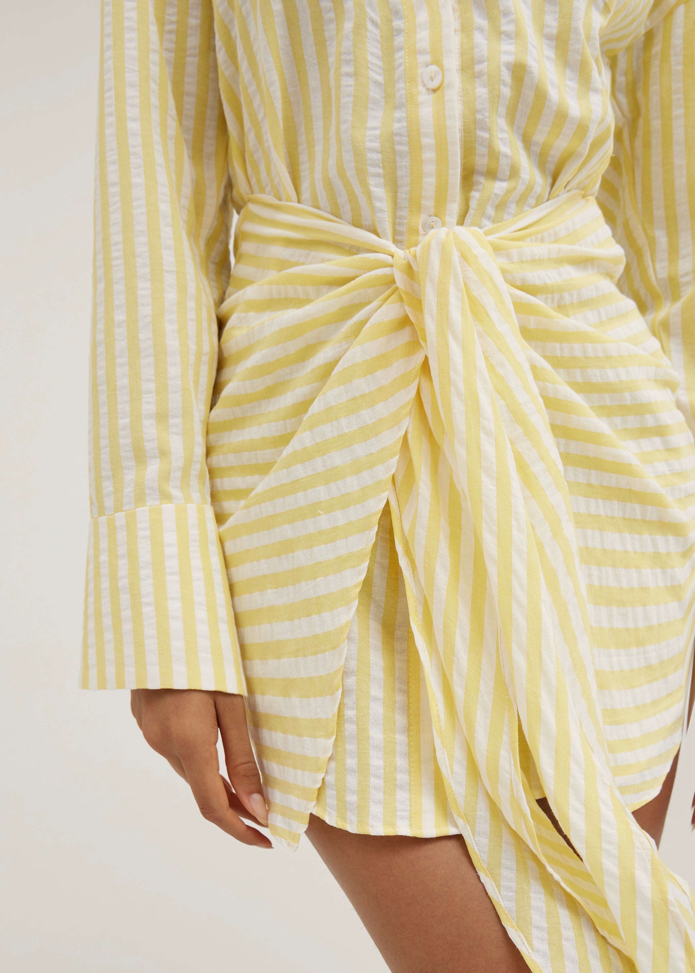 Jackie Stripe Tie Waist Shirt Dress | Lemon/White