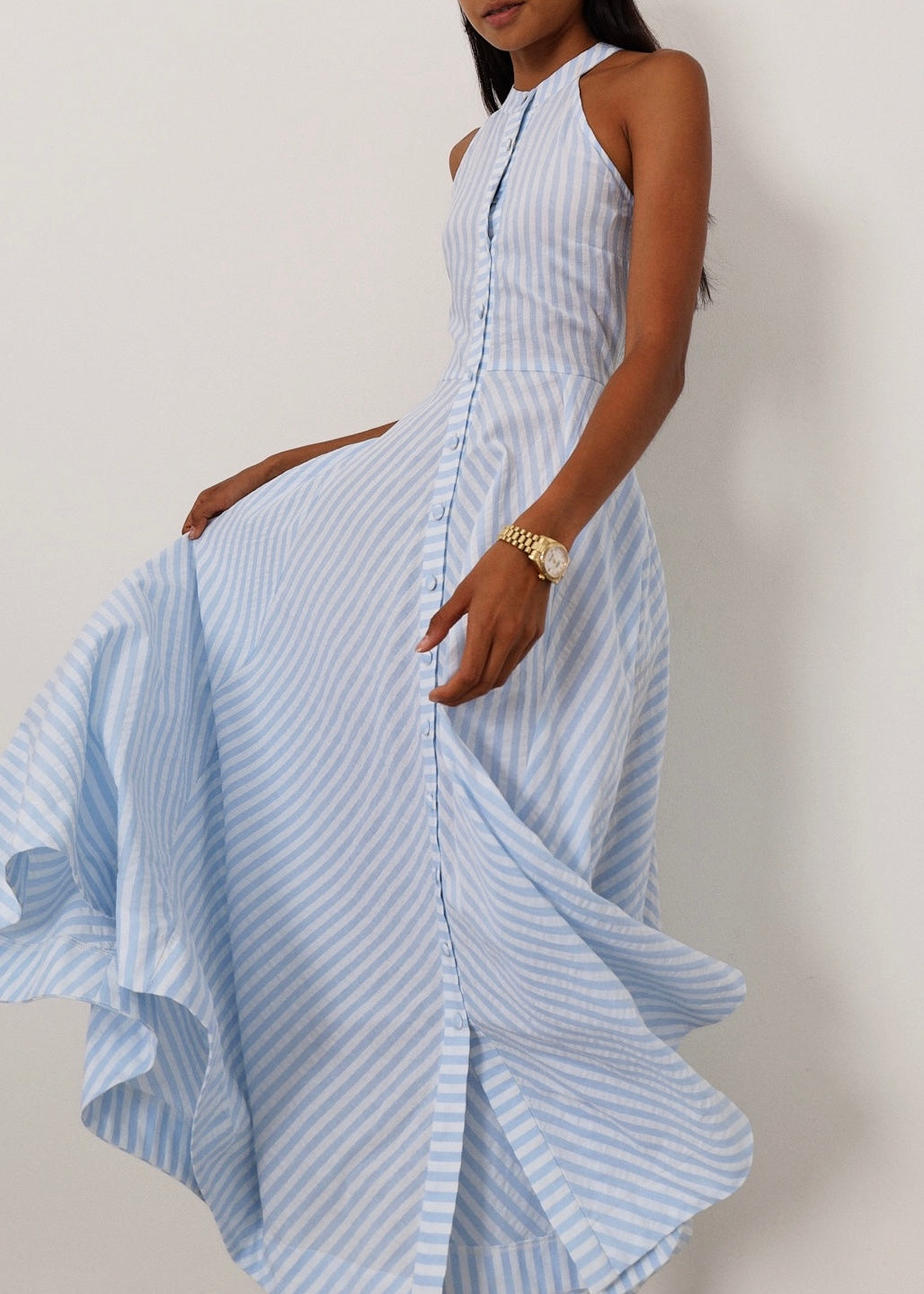 Sybil Cotton Resort Dress | Pale Blue/White