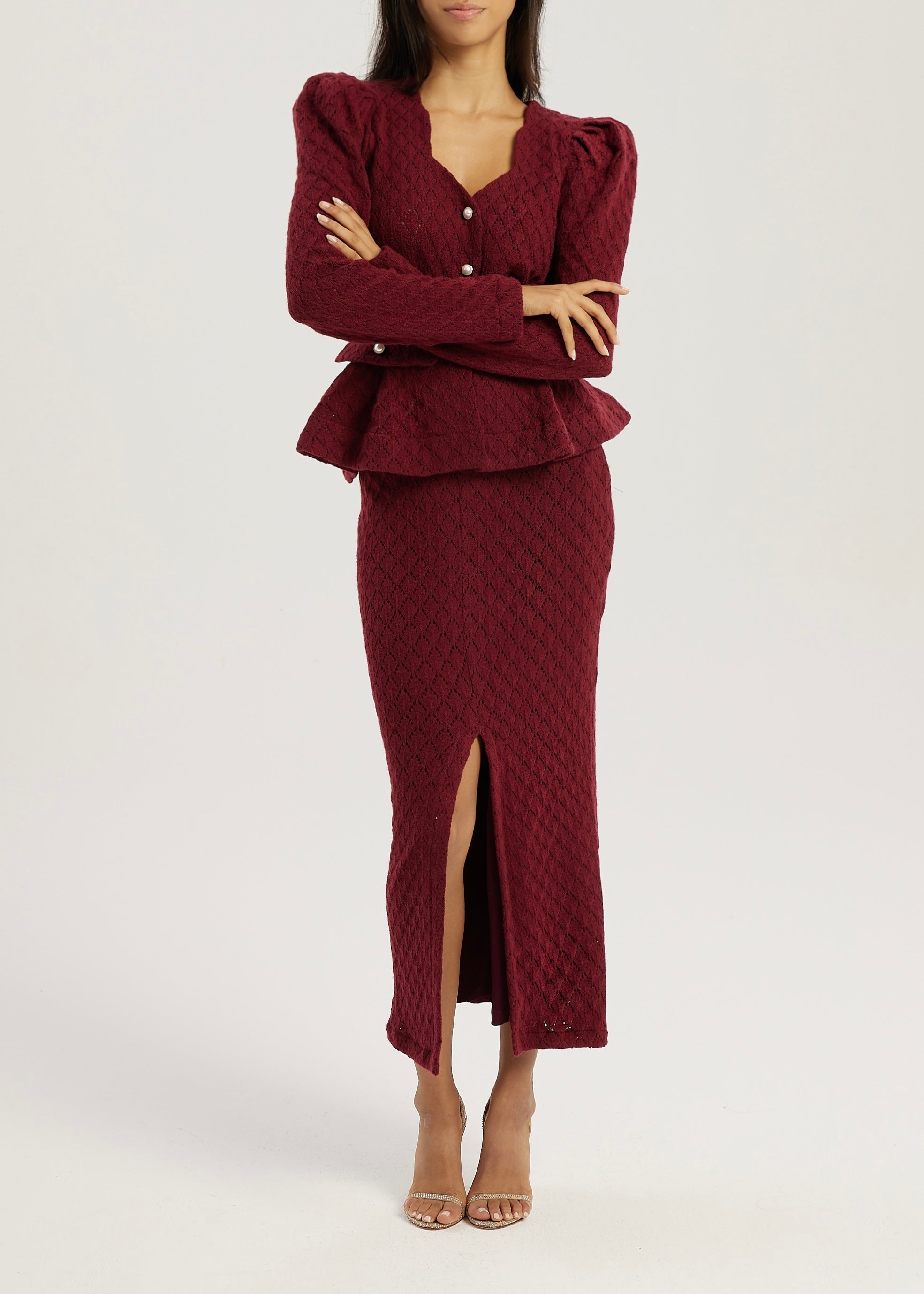 Anastasia Pointelle Knit Skirt  | Merlot