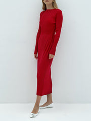 Red Pleat Stretch Dress 