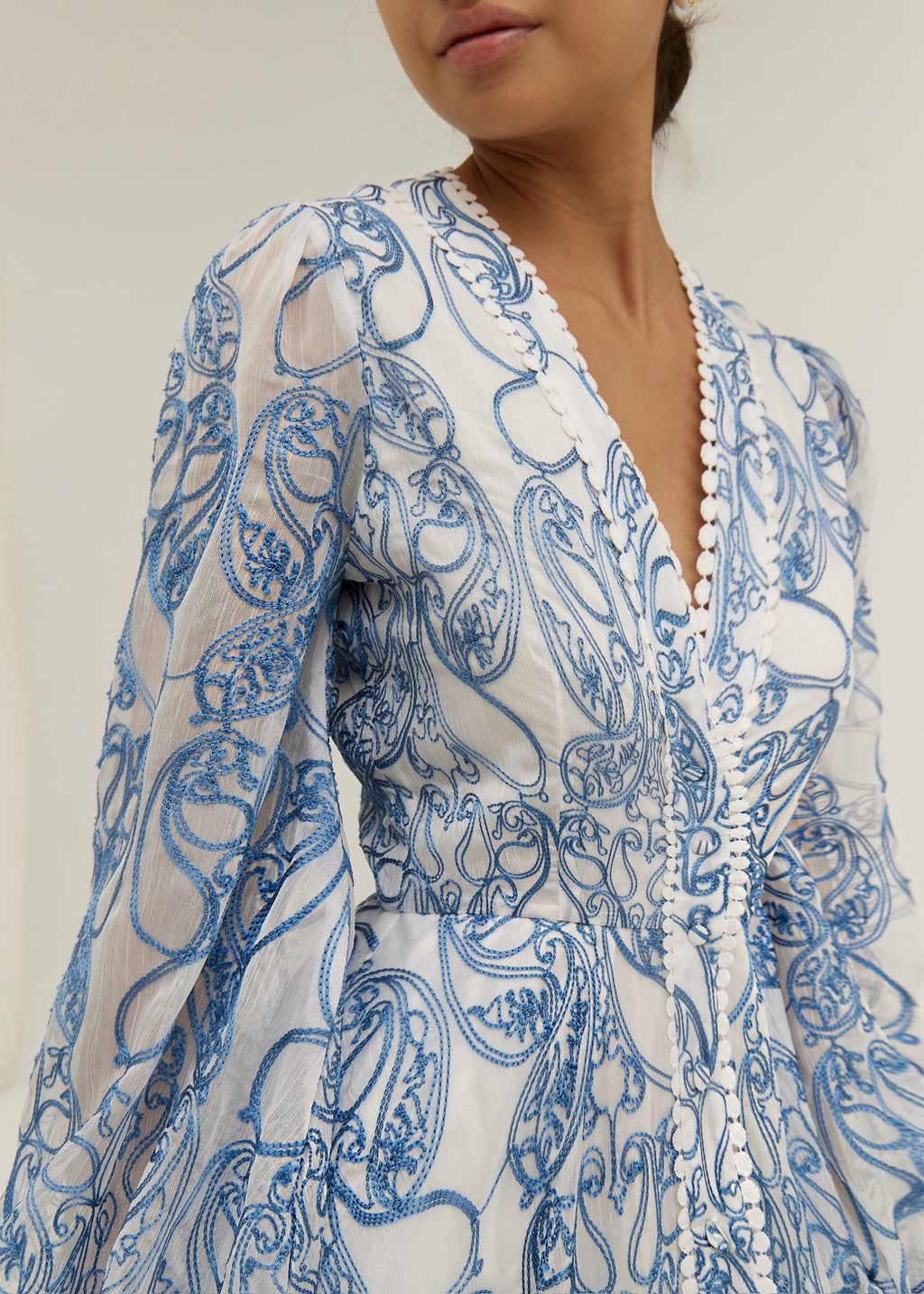 Estella Embroidered Luxe Flowing Dress | Sea Blue
