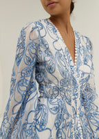 Estella Embroidered Luxe Flowing Dress | Sea Blue
