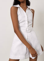 Charlotte Linen Belted Icon Playsuit | White