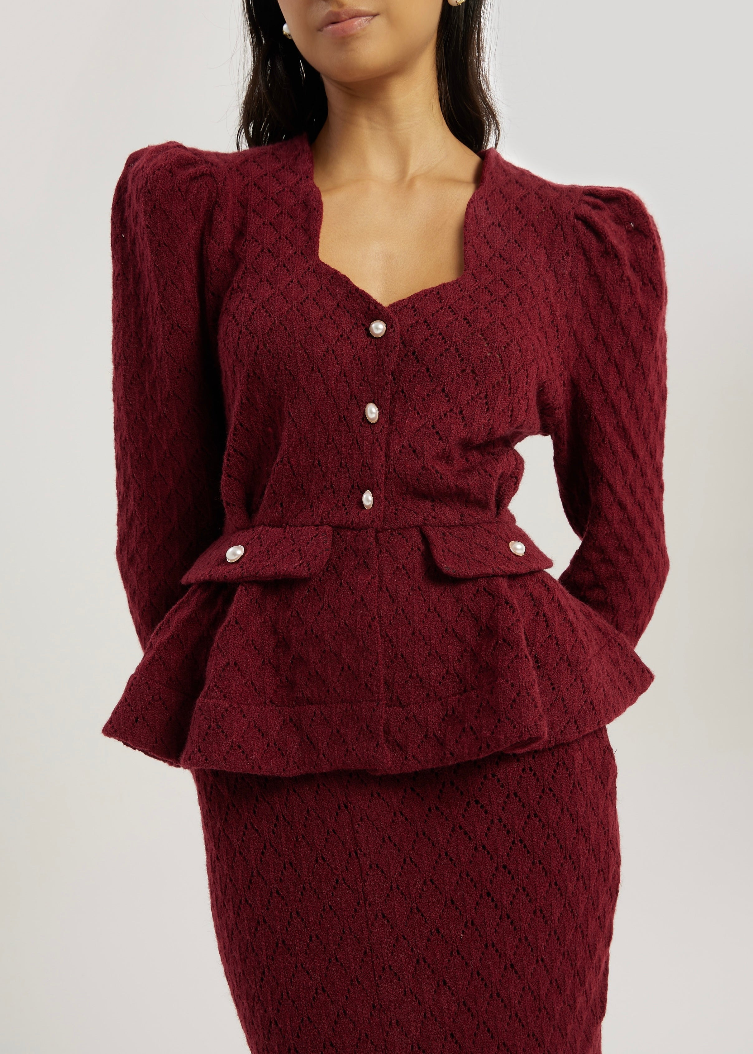Anastasia Pointelle Knit Cardigan | Merlot