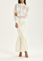 Sophia Panelled & Peplum Pencil Skirt | French Vanilla