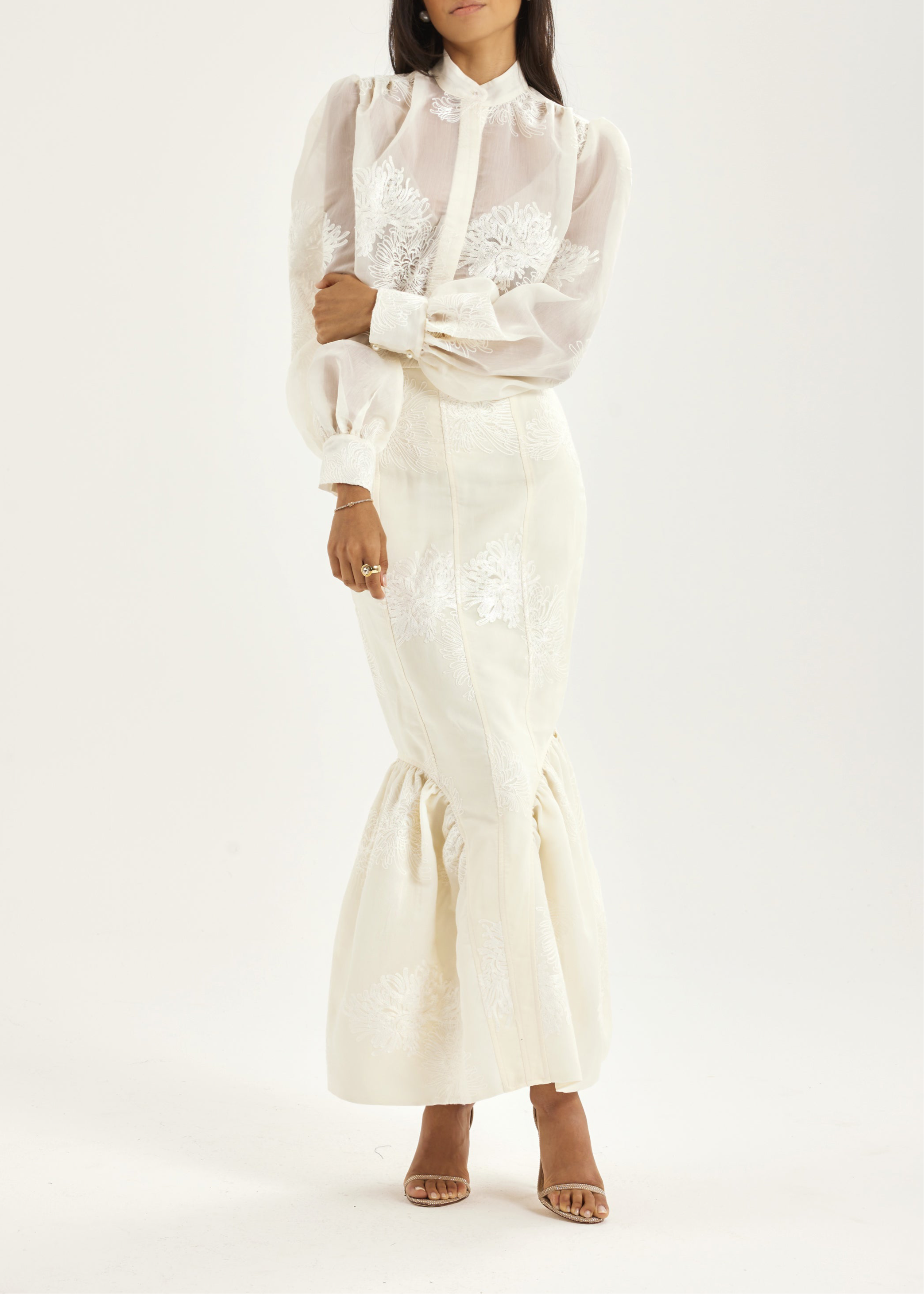 Sophia Panelled & Peplum Pencil Skirt | French Vanilla