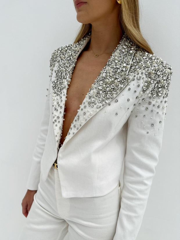 La Vita Embellished Denim Jacket | White