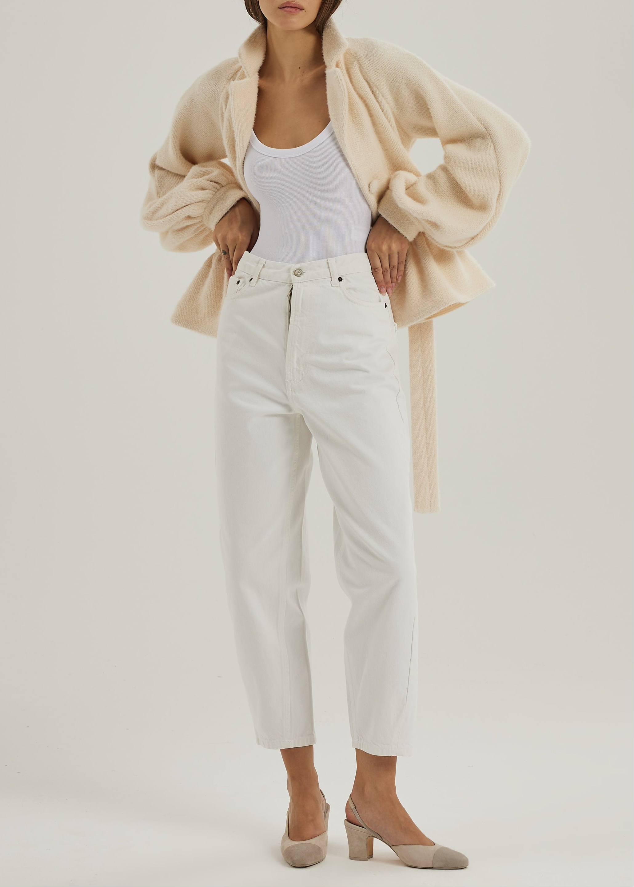 Palais Belted Peplum Cardigan | Ivory Blush