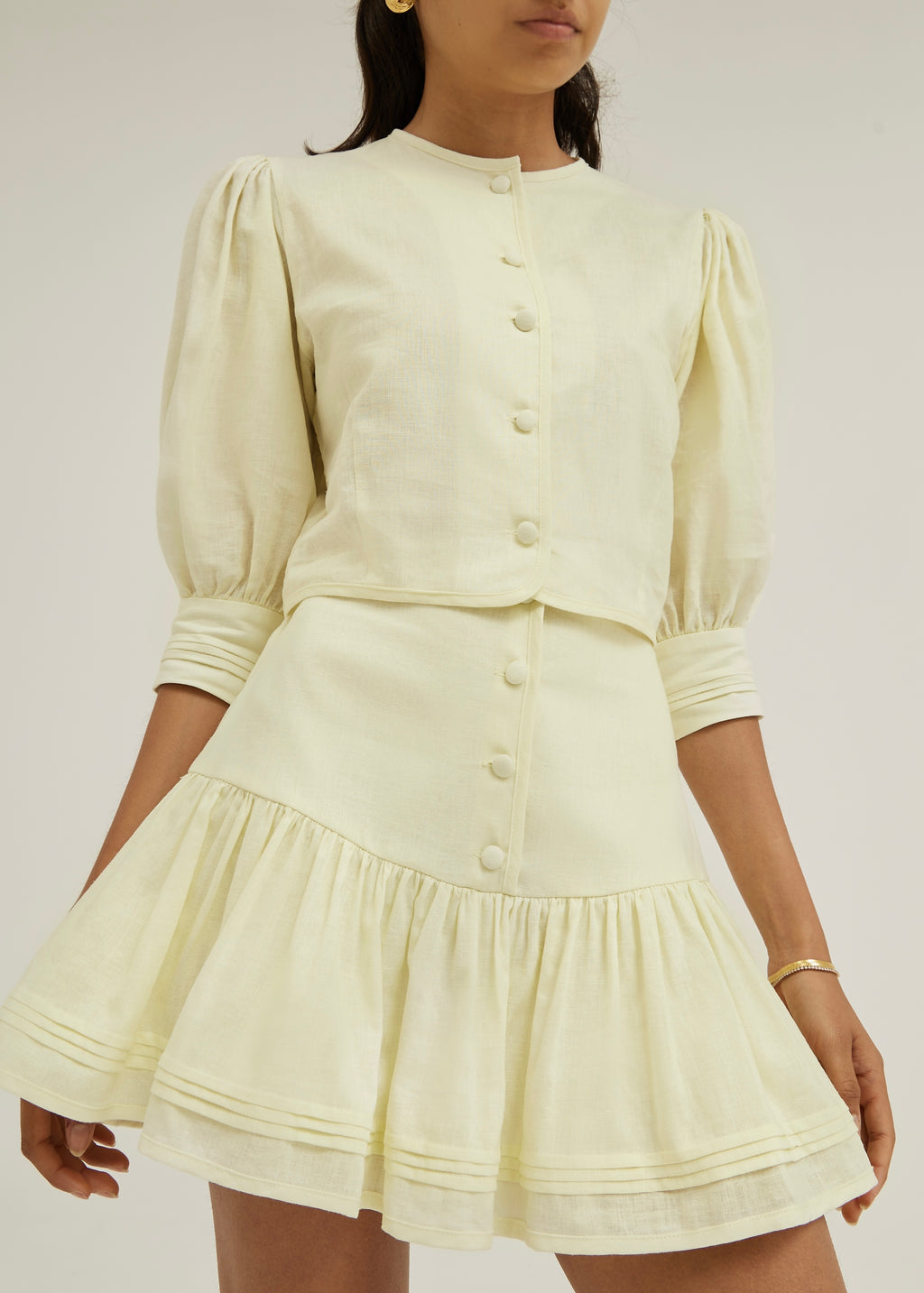 Laney Tiered Linen Frill Skort | Pastel Lemon
