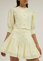 Laney Tiered Linen Frill Skort | Pastel Lemon