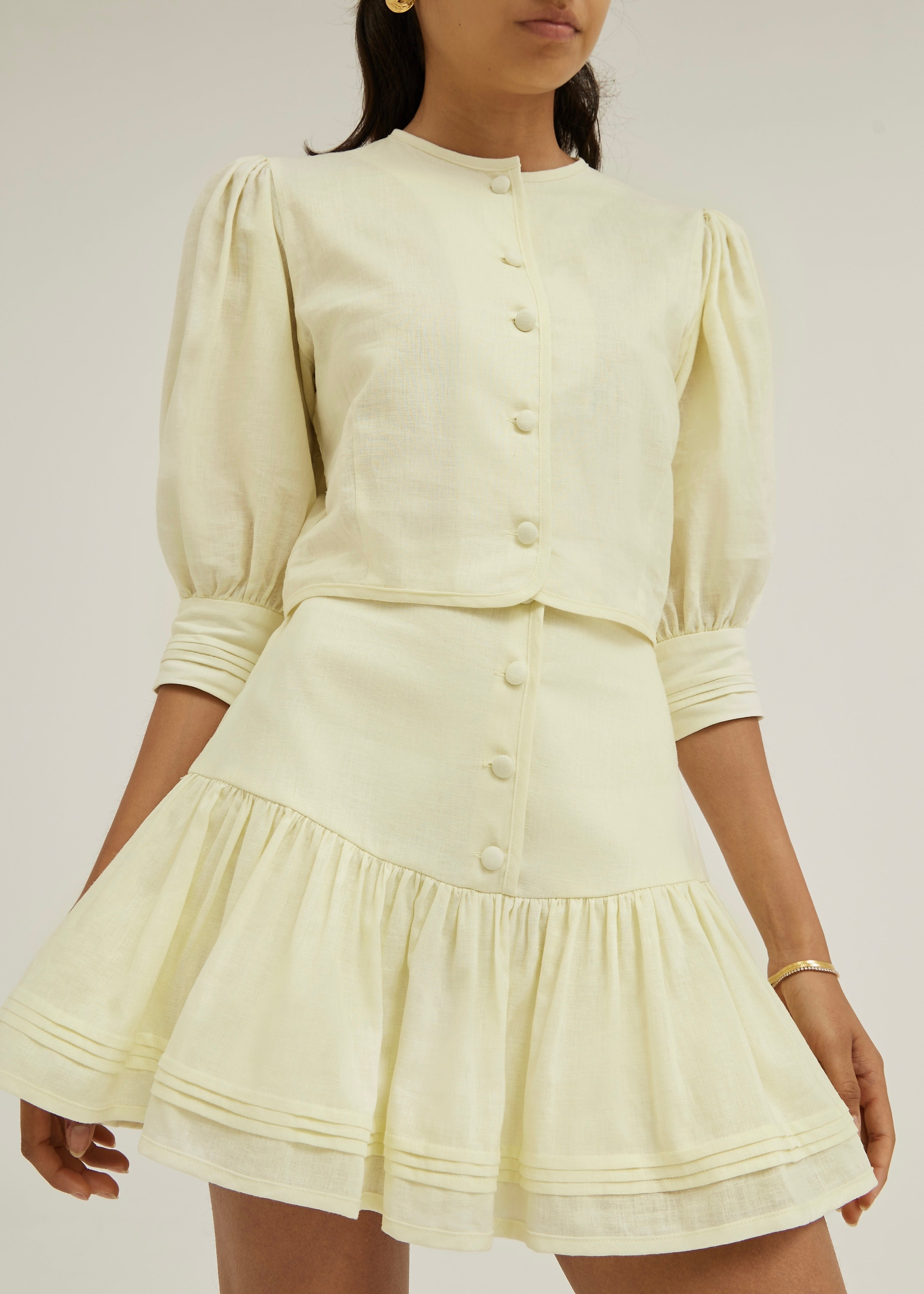 Laney Tiered Linen Frill Skort | Pastel Lemon