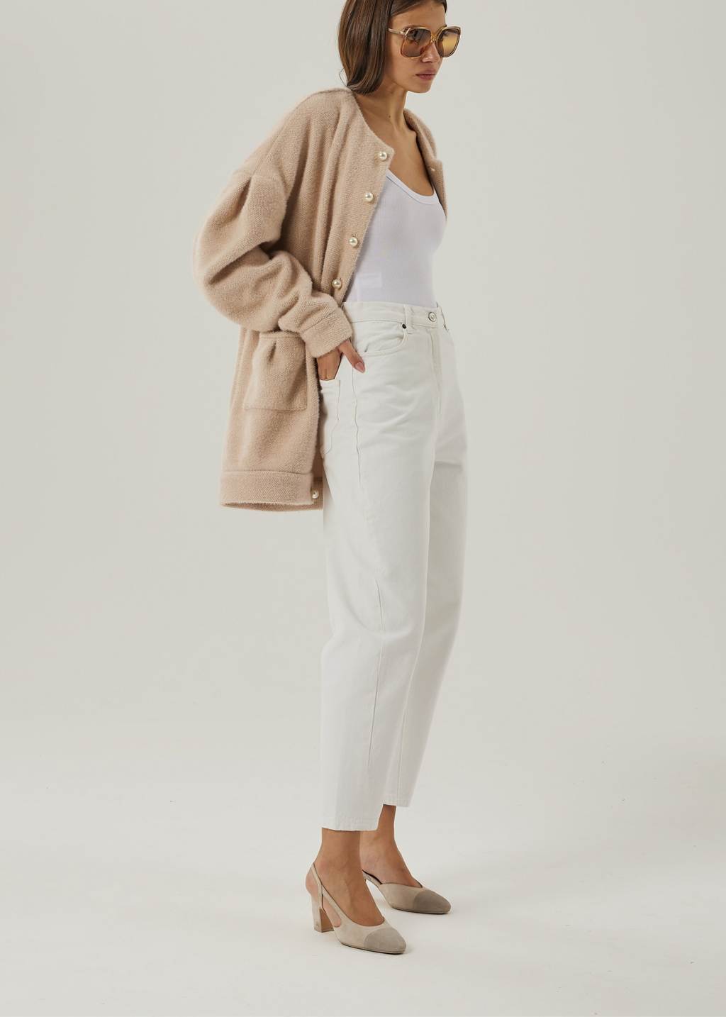 Corrine Pearl Button Cardigan Coat | Blush