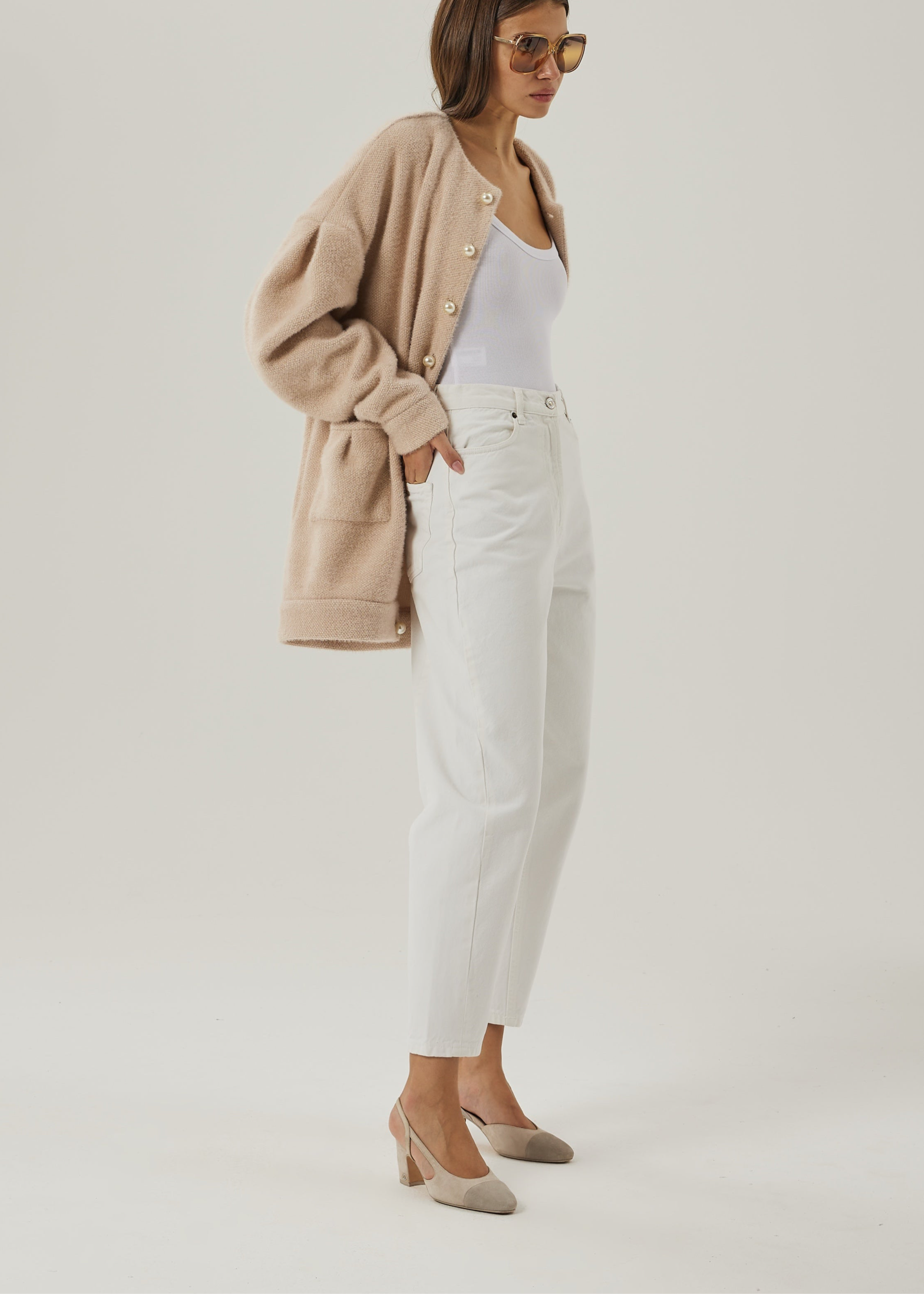 Corrine Pearl Button Cardigan Coat | Blush