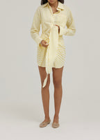 Jackie Stripe Tie Waist Shirt Dress | Lemon/White
